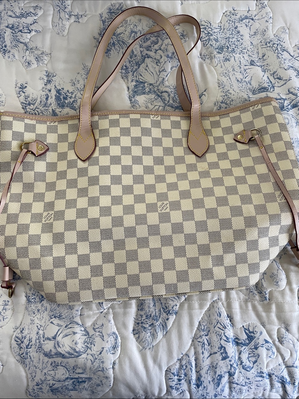 Designer-Inspired Beige Check Tote Bag with Trim